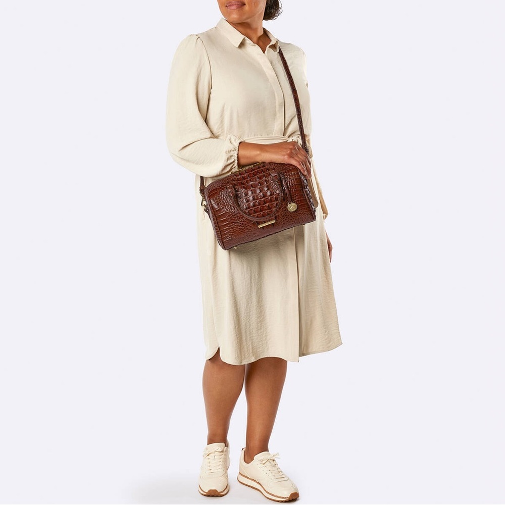 Brahmin Stacy Satchel Bag Croc Embossed Light Denim Quinze Tan Leather Accents - Picture 13 of 16